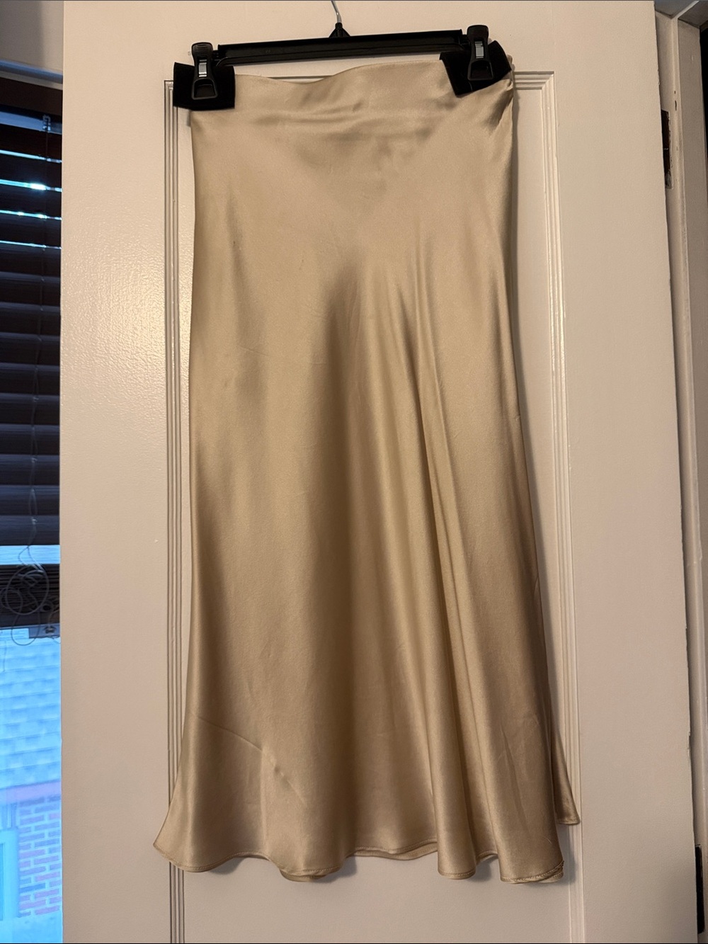 Quince Cream Satin Bias Midi Skirt